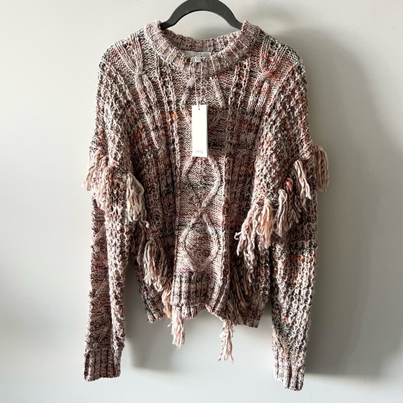 NWT Joie Chunky Knit Meghan Sweater Rose Fringe Crew Neck - Picture 3 of 16